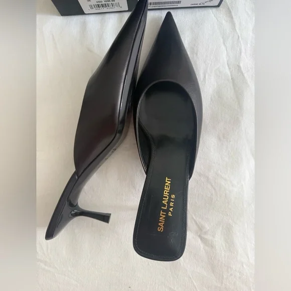 Saint Laurent Black Leather Pointed Mules UNWORN! LAST CHANCE PRIOR CONSIGNMENT! - Picture 4 of 4